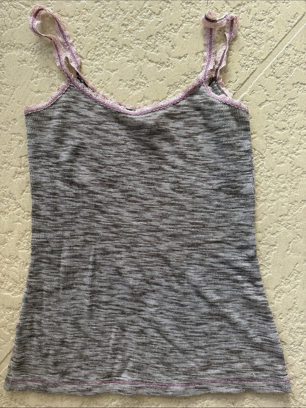 Free People Grey Knit Camisole with Pink Lace Trim